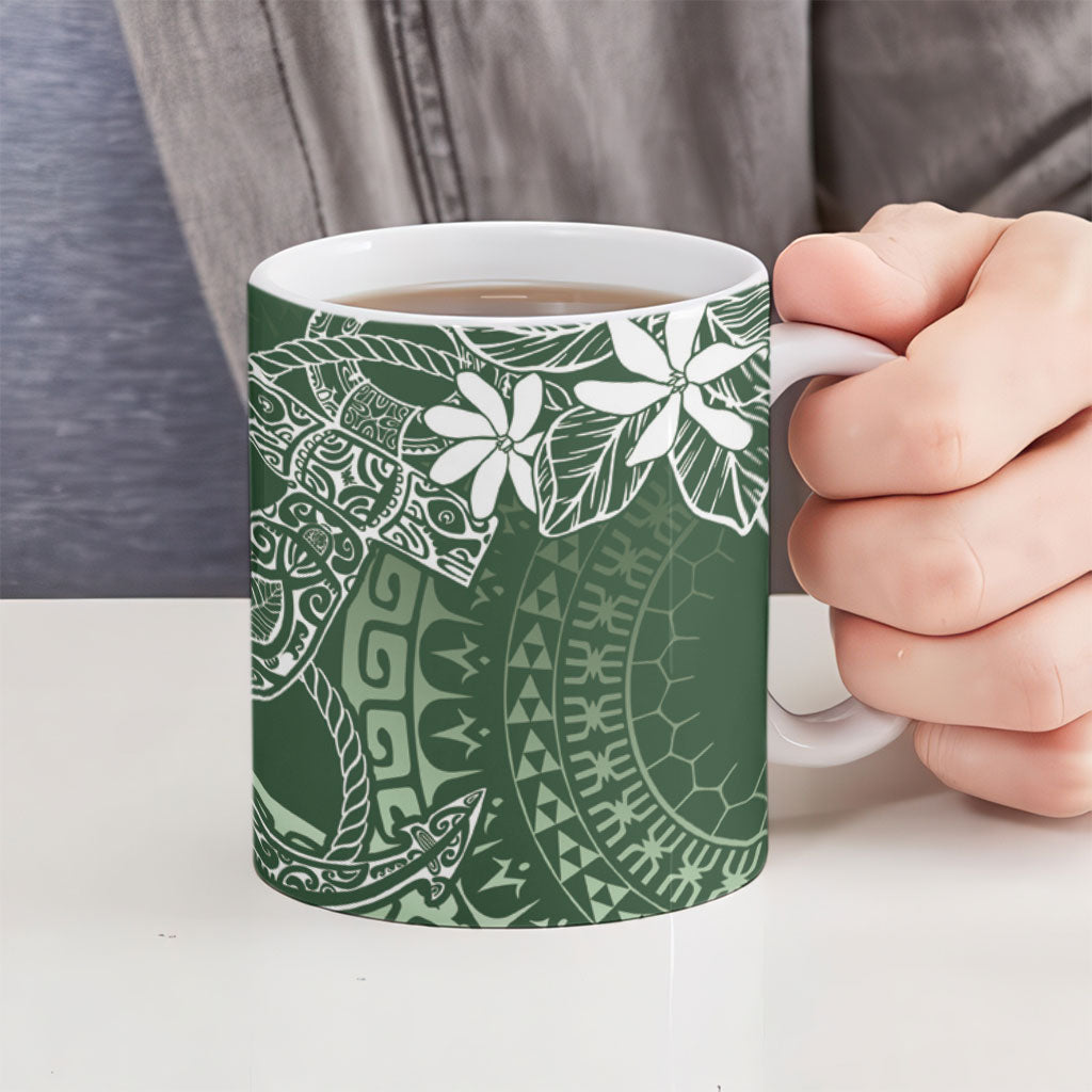 Sage Green Kuki Airani Tapakau Ceramic Mug Tribal Anchor Mix Tiare
