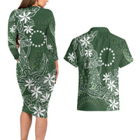 Sage Green Kuki Airani Tapakau Couples Matching Long Sleeve Bodycon Dress and Hawaiian Shirt Tribal Anchor Mix Tiare