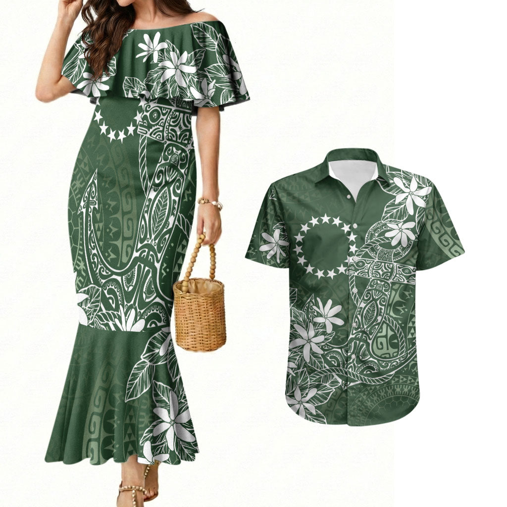 Sage Green Kuki Airani Tapakau Couples Matching Mermaid Dress and Hawaiian Shirt Tribal Anchor Mix Tiare LT7 Sage Green - Polynesian Pride