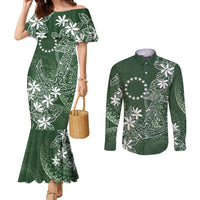 Sage Green Kuki Airani Tapakau Couples Matching Mermaid Dress and Long Sleeve Button Shirt Tribal Anchor Mix Tiare