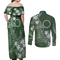 Sage Green Kuki Airani Tapakau Couples Matching Off Shoulder Maxi Dress and Long Sleeve Button Shirt Tribal Anchor Mix Tiare