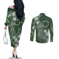 Sage Green Kuki Airani Tapakau Couples Matching Off The Shoulder Long Sleeve Dress and Long Sleeve Button Shirt Tribal Anchor Mix Tiare