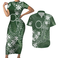 Sage Green Kuki Airani Tapakau Couples Matching Short Sleeve Bodycon Dress and Hawaiian Shirt Tribal Anchor Mix Tiare