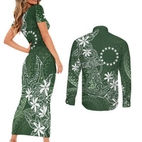Sage Green Kuki Airani Tapakau Couples Matching Short Sleeve Bodycon Dress and Long Sleeve Button Shirt Tribal Anchor Mix Tiare