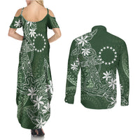 Sage Green Kuki Airani Tapakau Couples Matching Summer Maxi Dress and Long Sleeve Button Shirt Tribal Anchor Mix Tiare