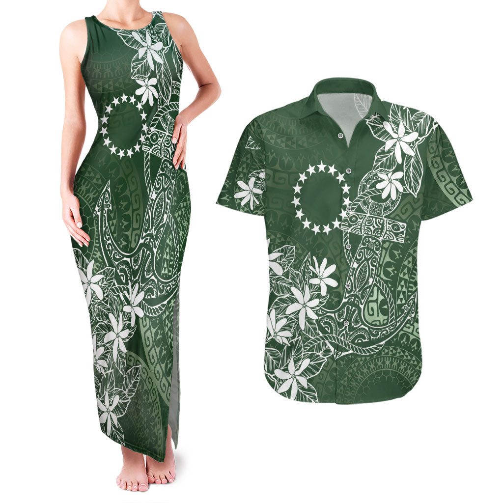 Sage Green Kuki Airani Tapakau Couples Matching Tank Maxi Dress and Hawaiian Shirt Tribal Anchor Mix Tiare