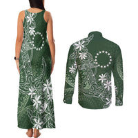 Sage Green Kuki Airani Tapakau Couples Matching Tank Maxi Dress and Long Sleeve Button Shirt Tribal Anchor Mix Tiare
