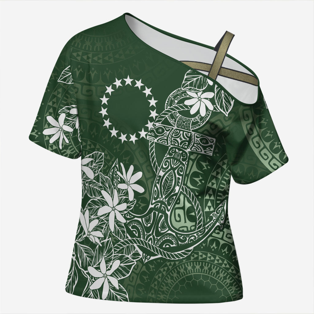 Sage Green Kuki Airani Tapakau Cross Shoulder Shirt Tribal Anchor Mix Tiare