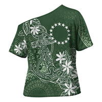 Sage Green Kuki Airani Tapakau Cross Shoulder Shirt Tribal Anchor Mix Tiare