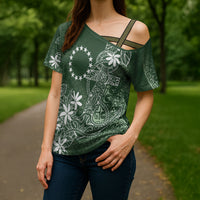 Sage Green Kuki Airani Tapakau Cross Shoulder Shirt Tribal Anchor Mix Tiare