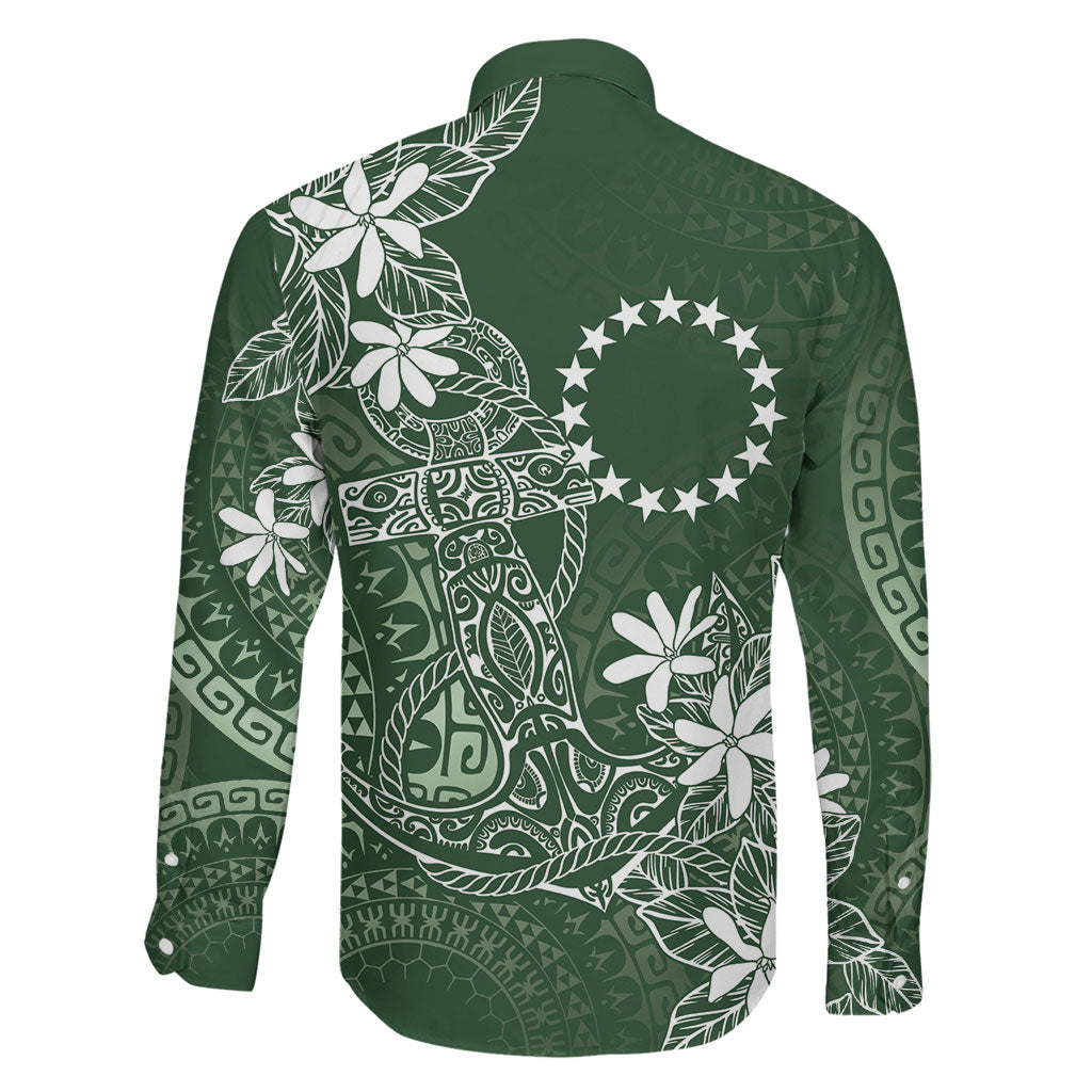 Sage Green Kuki Airani Tapakau Family Matching Long Sleeve Bodycon Dress and Hawaiian Shirt Tribal Anchor Mix Tiare