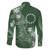 Sage Green Kuki Airani Tapakau Family Matching Off The Shoulder Long Sleeve Dress and Hawaiian Shirt Tribal Anchor Mix Tiare