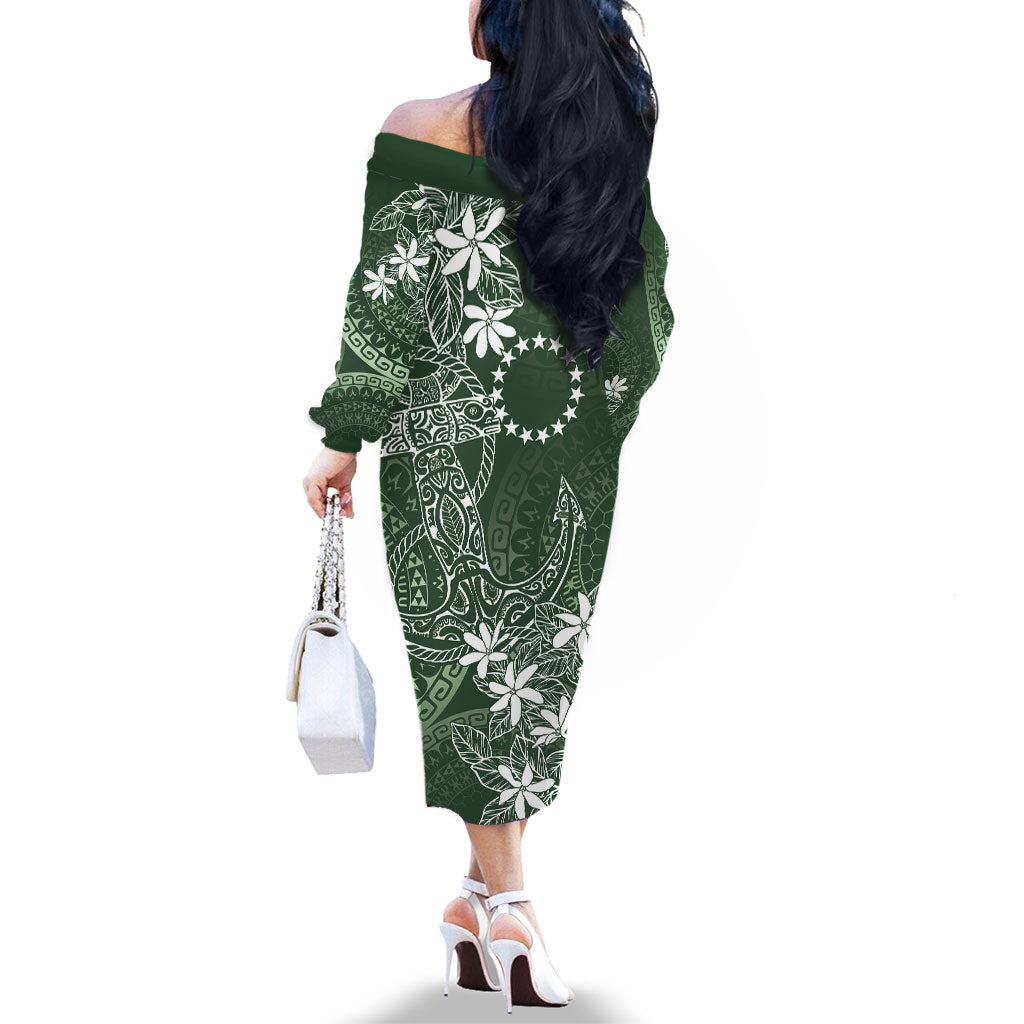 Sage Green Kuki Airani Tapakau Family Matching Off The Shoulder Long Sleeve Dress and Hawaiian Shirt Tribal Anchor Mix Tiare