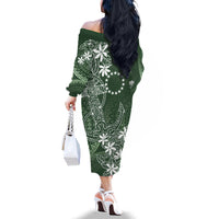 Sage Green Kuki Airani Tapakau Family Matching Off The Shoulder Long Sleeve Dress and Hawaiian Shirt Tribal Anchor Mix Tiare