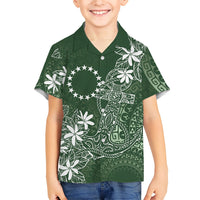 Sage Green Kuki Airani Tapakau Family Matching Off The Shoulder Long Sleeve Dress and Hawaiian Shirt Tribal Anchor Mix Tiare