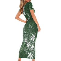 Sage Green Kuki Airani Tapakau Family Matching Short Sleeve Bodycon Dress and Hawaiian Shirt Tribal Anchor Mix Tiare