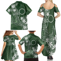 Sage Green Kuki Airani Tapakau Family Matching Summer Maxi Dress and Hawaiian Shirt Tribal Anchor Mix Tiare