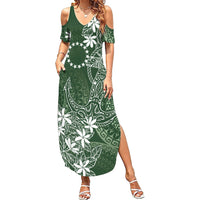 Sage Green Kuki Airani Tapakau Family Matching Summer Maxi Dress and Hawaiian Shirt Tribal Anchor Mix Tiare