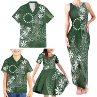 Sage Green Kuki Airani Tapakau Family Matching Tank Maxi Dress and Hawaiian Shirt Tribal Anchor Mix Tiare