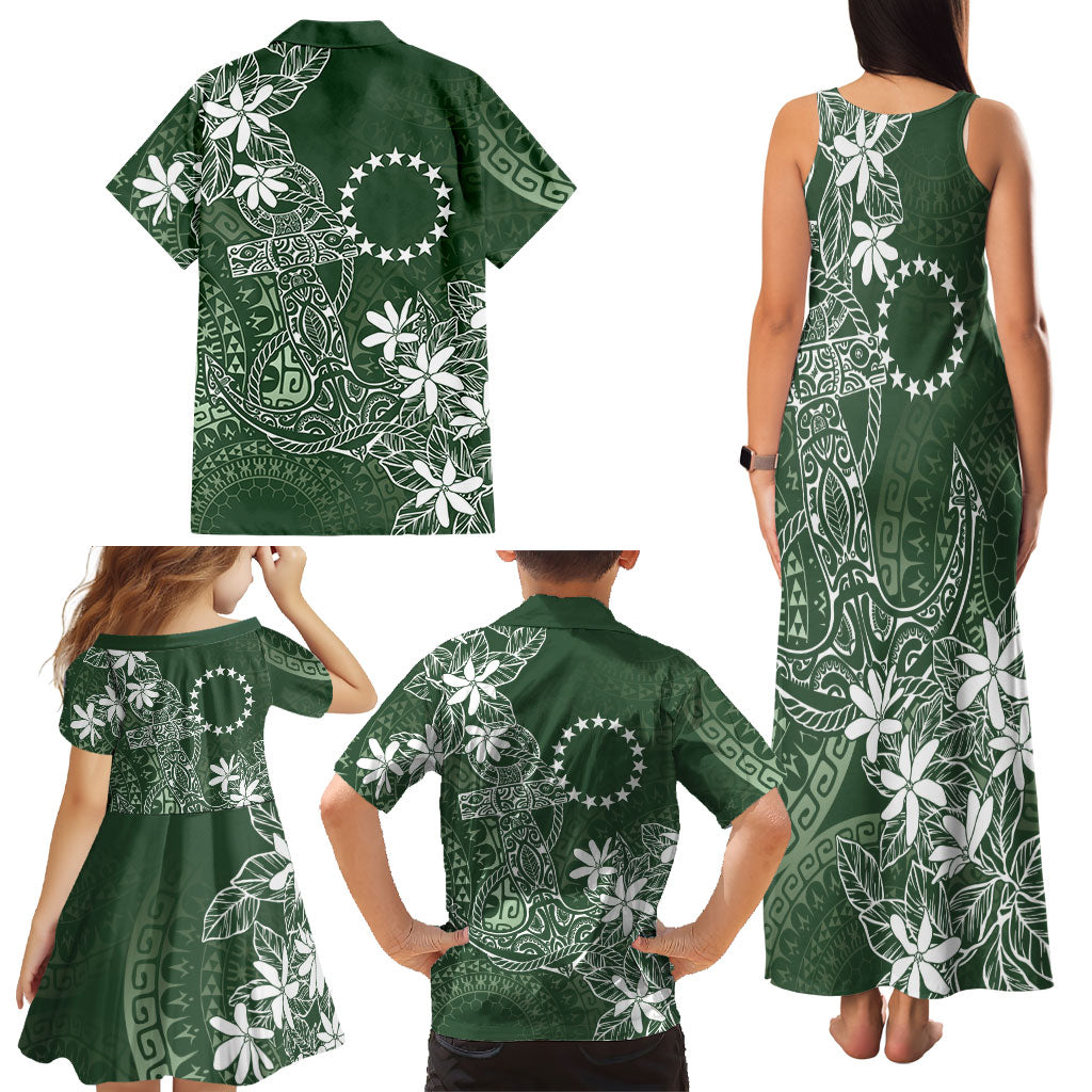Sage Green Kuki Airani Tapakau Family Matching Tank Maxi Dress and Hawaiian Shirt Tribal Anchor Mix Tiare