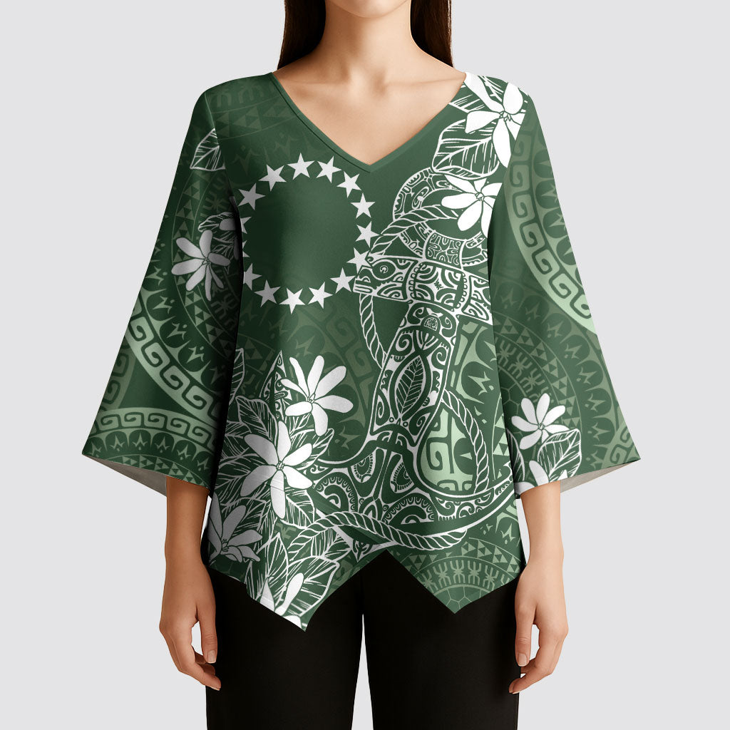 Sage Green Kuki Airani Tapakau Kimono Sleeve Blouse Tribal Anchor Mix Tiare