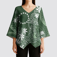 Sage Green Kuki Airani Tapakau Kimono Sleeve Blouse Tribal Anchor Mix Tiare