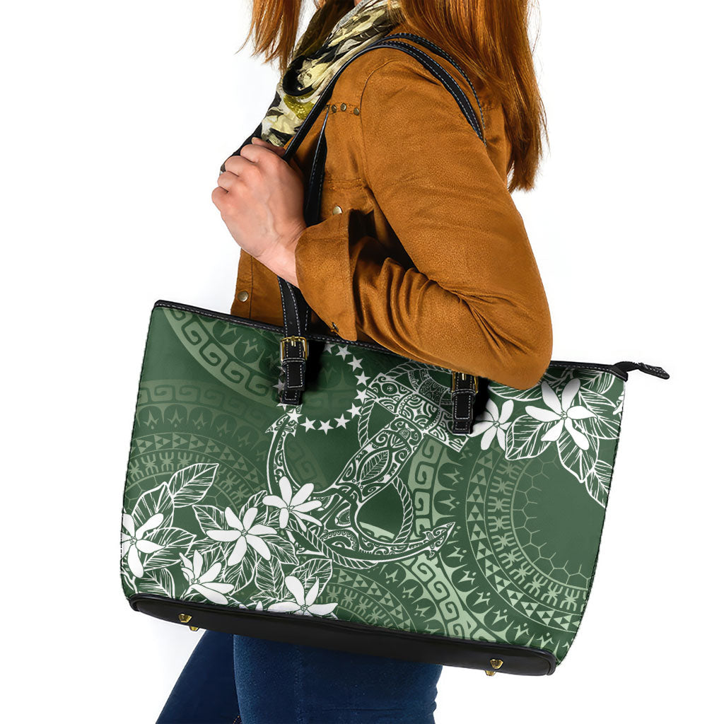 Sage Green Kuki Airani Tapakau Leather Tote Bag Tribal Anchor Mix Tiare