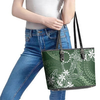 Sage Green Kuki Airani Tapakau Leather Tote Bag Tribal Anchor Mix Tiare