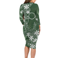 Sage Green Kuki Airani Tapakau Long Sleeve Bodycon Dress Tribal Anchor Mix Tiare
