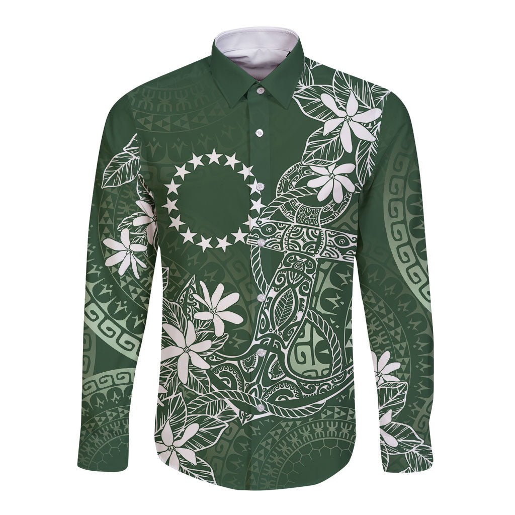 Sage Green Kuki Airani Tapakau Long Sleeve Button Shirt Tribal Anchor Mix Tiare