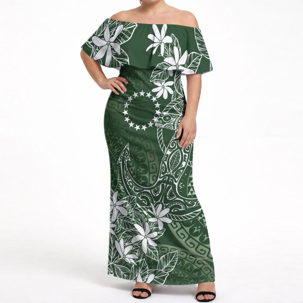 Sage Green Kuki Airani Tapakau Off Shoulder Maxi Dress Tribal Anchor Mix Tiare LT7 Women Sage Green - Polynesian Pride