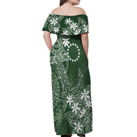 Sage Green Kuki Airani Tapakau Off Shoulder Maxi Dress Tribal Anchor Mix Tiare
