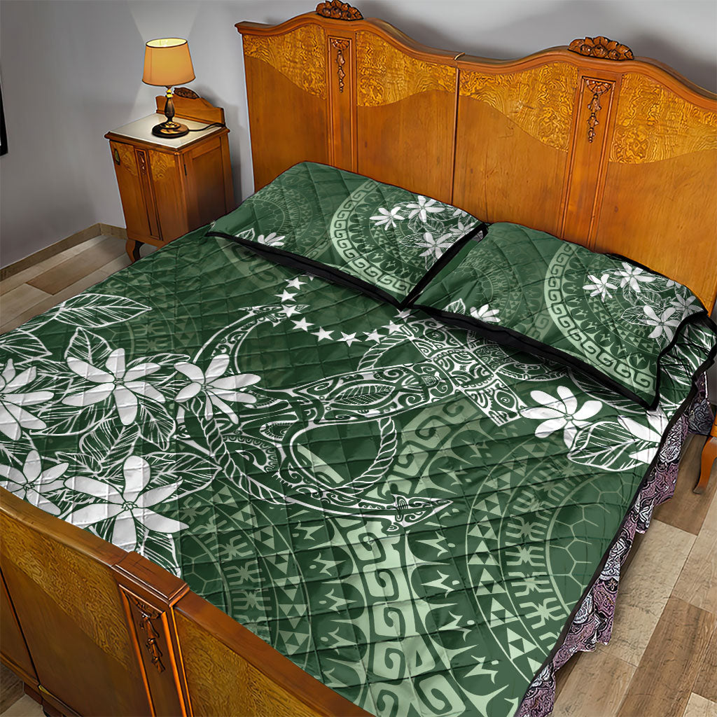 Sage Green Kuki Airani Tapakau Quilt Bed Set Tribal Anchor Mix Tiare