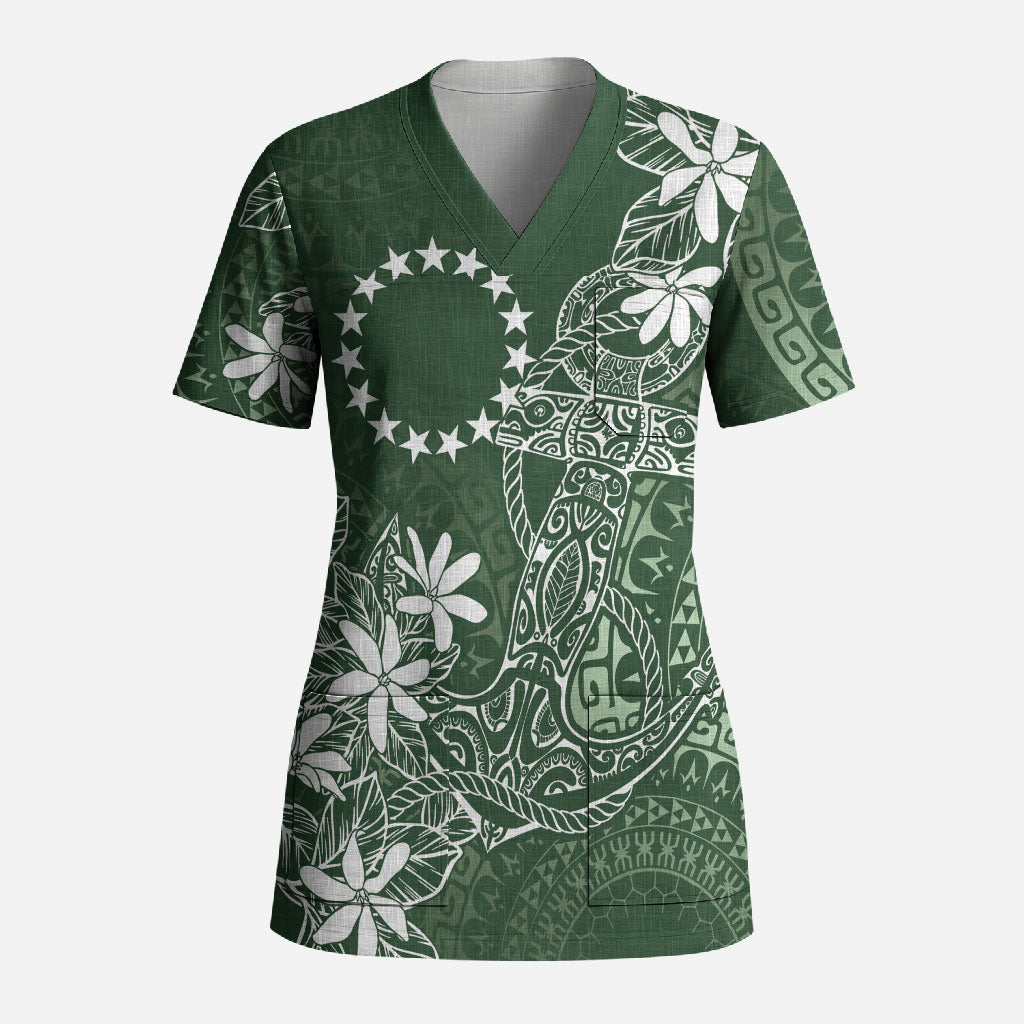 Sage Green Kuki Airani Tapakau Scrub Top Tribal Anchor Mix Tiare LT7 Adult Sage Green - Polynesian Pride