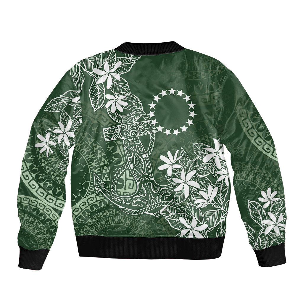 Sage Green Kuki Airani Tapakau Sleeve Zip Bomber Jacket Tribal Anchor Mix Tiare
