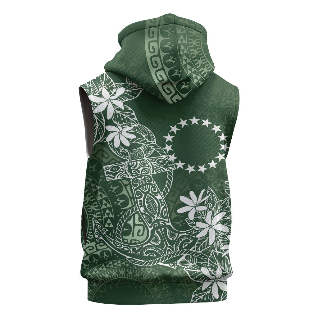 Sage Green Kuki Airani Tapakau Sleeveless Hoodie Tribal Anchor Mix Tiare