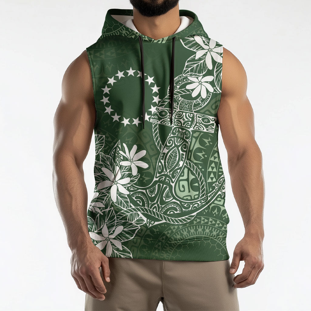 Sage Green Kuki Airani Tapakau Sleeveless Hoodie Tribal Anchor Mix Tiare