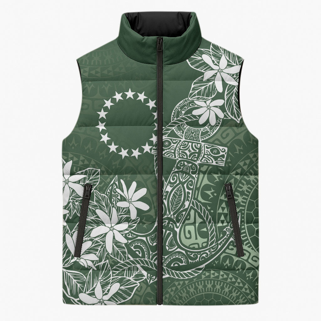 Sage Green Kuki Airani Tapakau Sleeveless Puffer Jacket Tribal Anchor Mix Tiare LT7 Unisex Sage Green - Polynesian Pride
