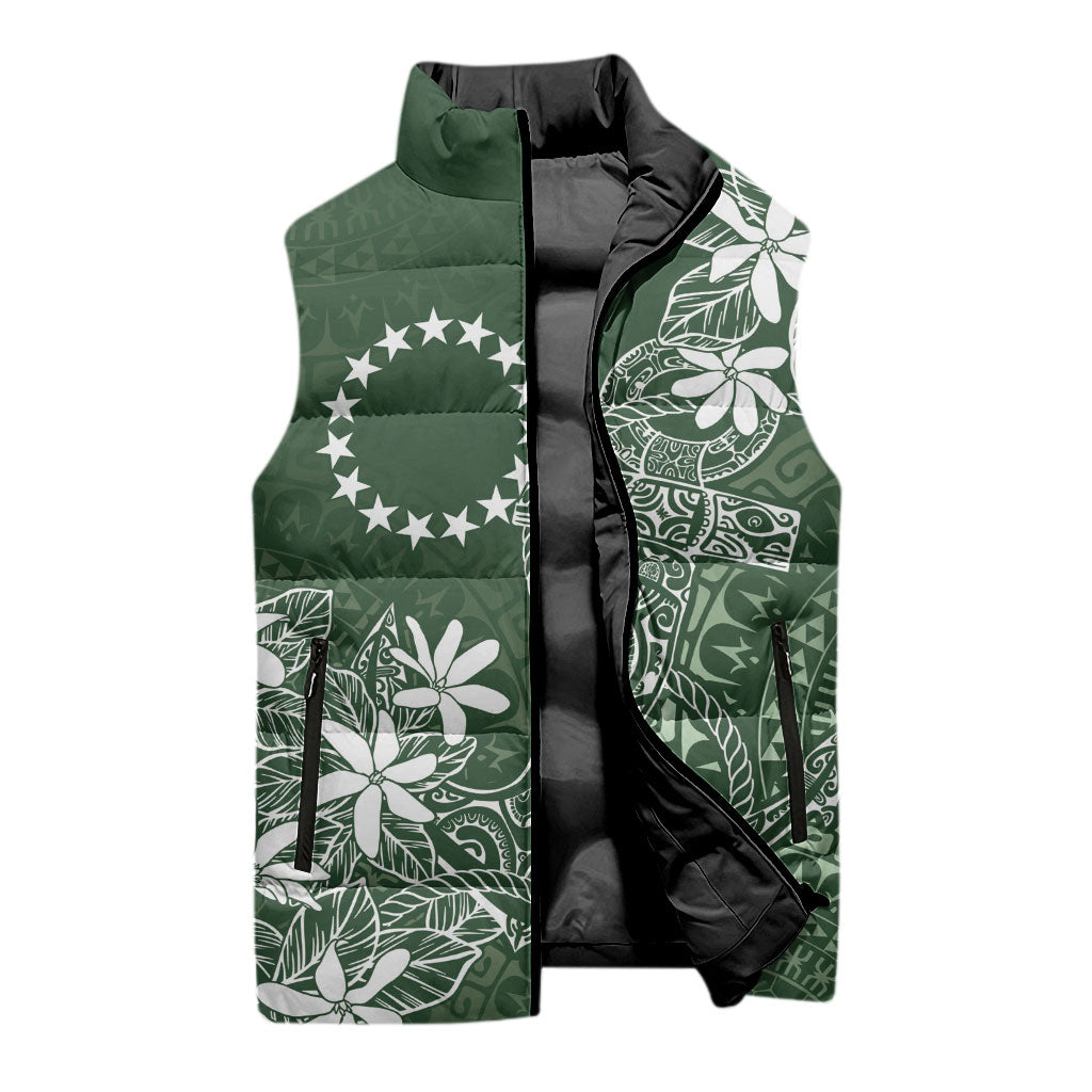 Sage Green Kuki Airani Tapakau Sleeveless Puffer Jacket Tribal Anchor Mix Tiare