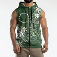 Sage Green Kuki Airani Tapakau Sleeveless Zip Hoodie Tribal Anchor Mix Tiare