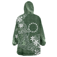 Sage Green Kuki Airani Tapakau Wearable Blanket Hoodie Tribal Anchor Mix Tiare
