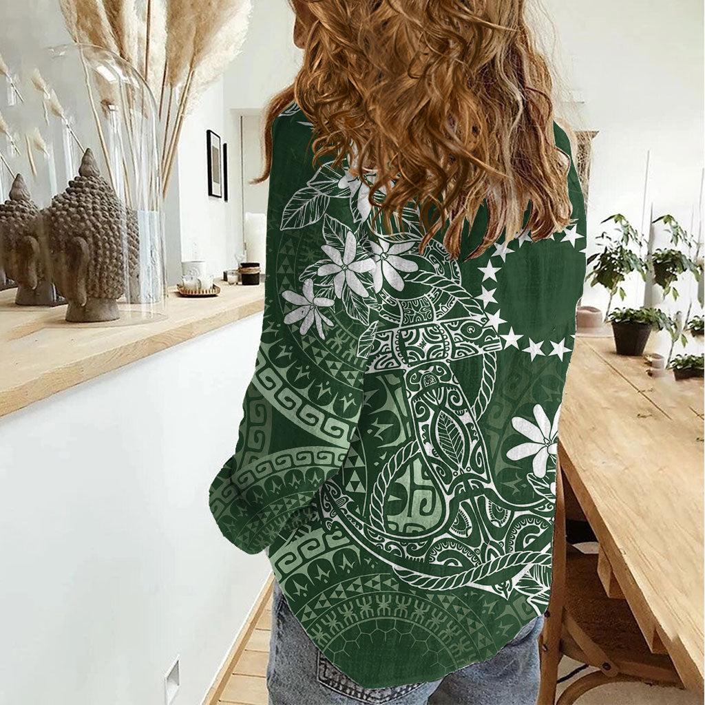 Sage Green Kuki Airani Tapakau Women Casual Shirt Tribal Anchor Mix Tiare