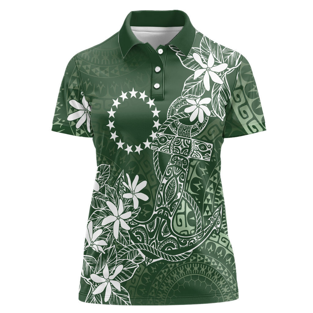 Sage Green Kuki Airani Tapakau Women Polo Shirt Tribal Anchor Mix Tiare
