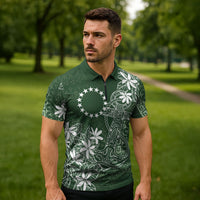 Sage Green Kuki Airani Tapakau Zipper Polo Shirt Tribal Anchor Mix Tiare