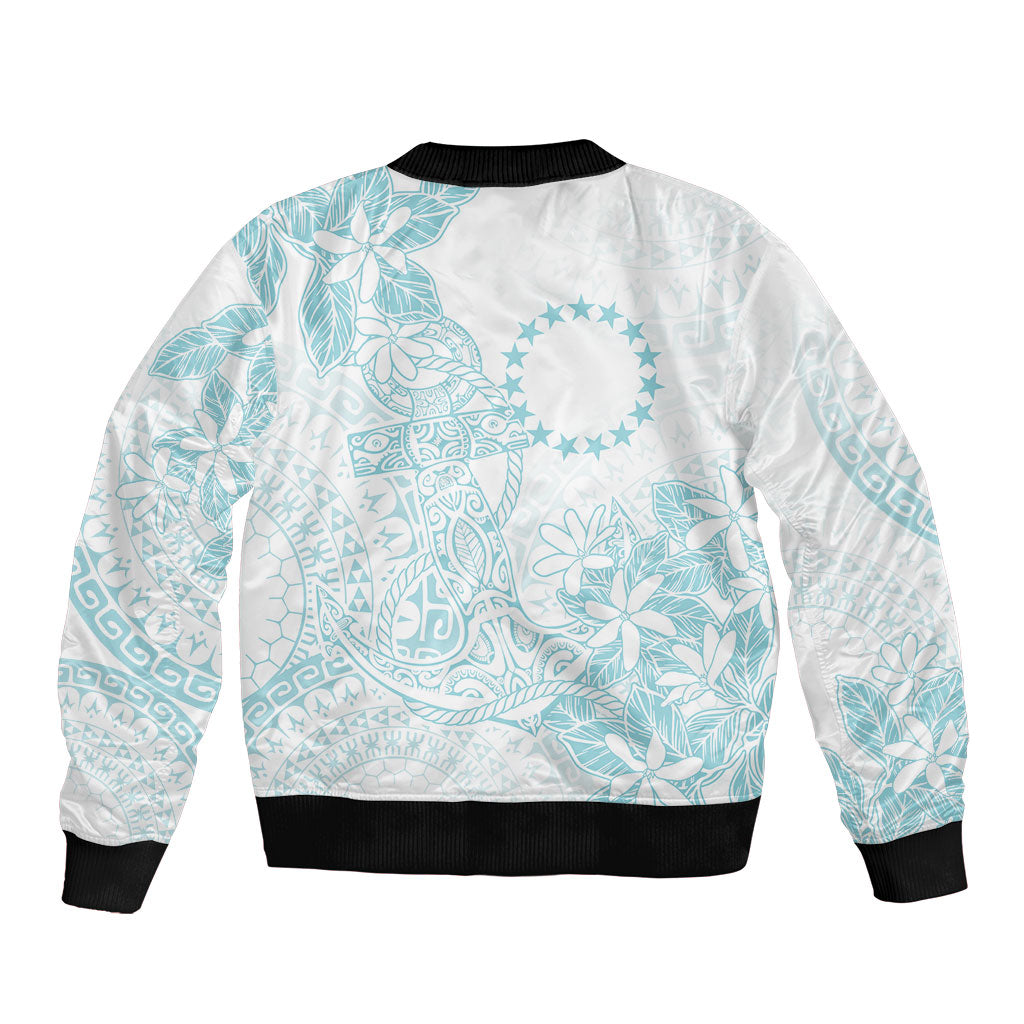 Turquoise Kuki Airani Tapakau Bomber Jacket Tribal Anchor Mix Tiare