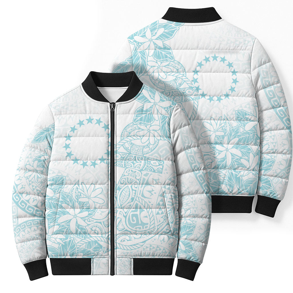 Turquoise Kuki Airani Tapakau Bomber Puffer Jacket Tribal Anchor Mix Tiare