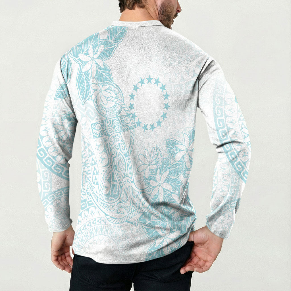 Turquoise Kuki Airani Tapakau Button Sweatshirt Tribal Anchor Mix Tiare