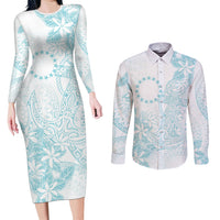 Turquoise Kuki Airani Tapakau Couples Matching Long Sleeve Bodycon Dress and Long Sleeve Button Shirt Tribal Anchor Mix Tiare