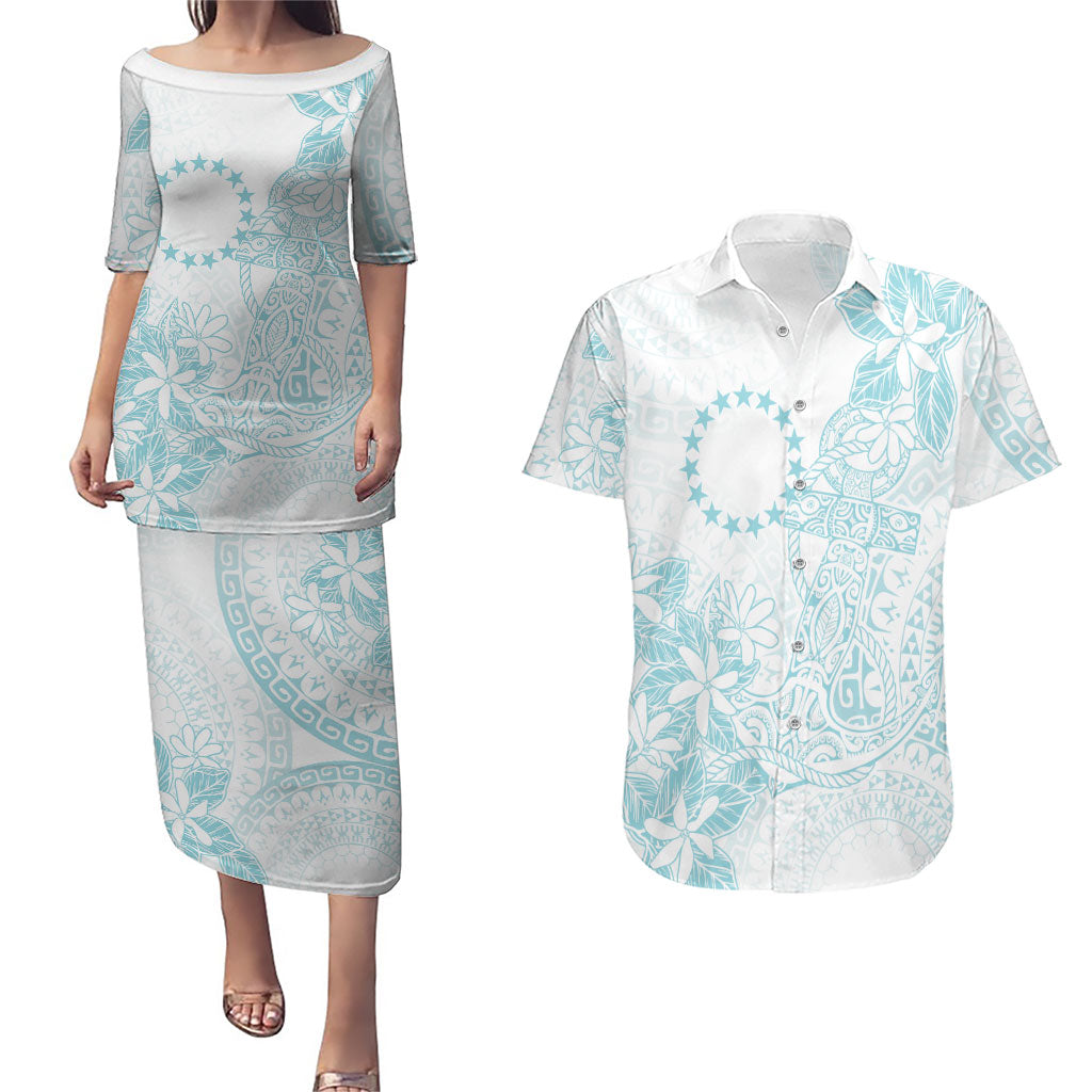 Turquoise Kuki Airani Tapakau Couples Matching Puletasi and Hawaiian Shirt Tribal Anchor Mix Tiare