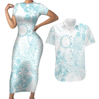 Turquoise Kuki Airani Tapakau Couples Matching Short Sleeve Bodycon Dress and Hawaiian Shirt Tribal Anchor Mix Tiare